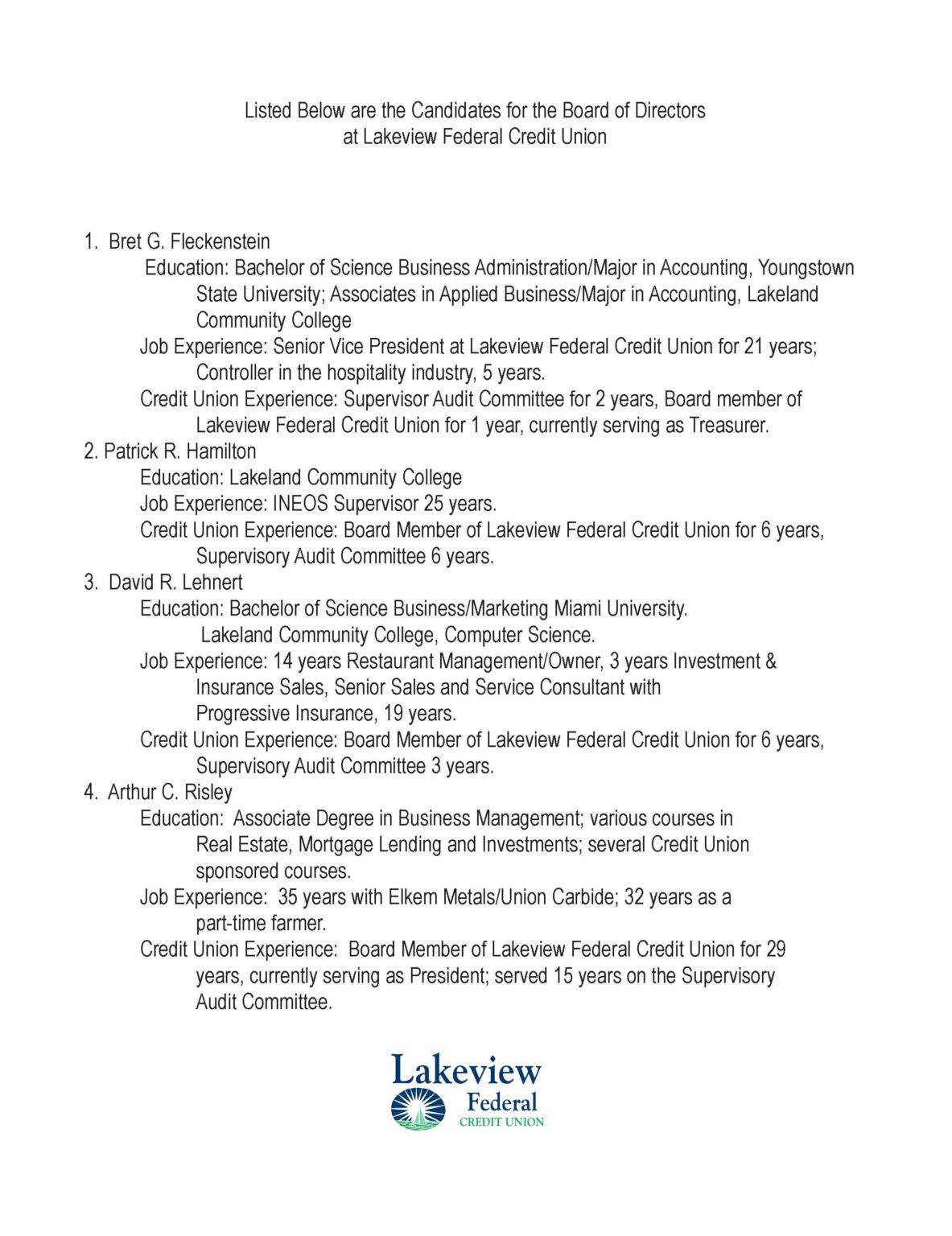 2026 list of candidates for board of directors